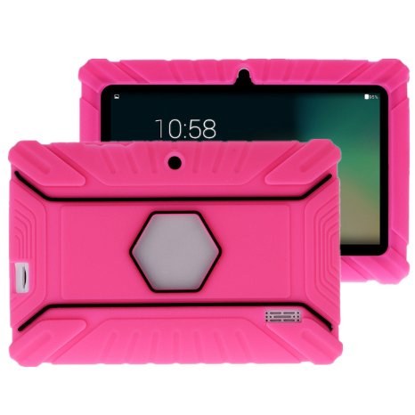 Turpro Rugged Defender Armor Shockproof Anti-Slip Kids Silicone Rubber Cover for Select 7-Inch Tablets - Hot Pink
