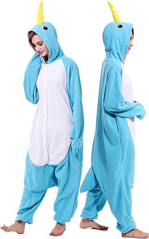 Adult Narwhal Onesie Animal Costume Pajamas Cosplay One Piece Sleepwear For Women Men