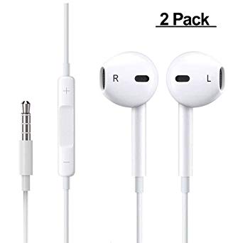 DayeCay 2-Pack Earphones/Earbuds/Headphones Stereo Mic Remote Control Compatible/Replacement Apple iPhone iPad iPod 3.5 mm Headphone (White)