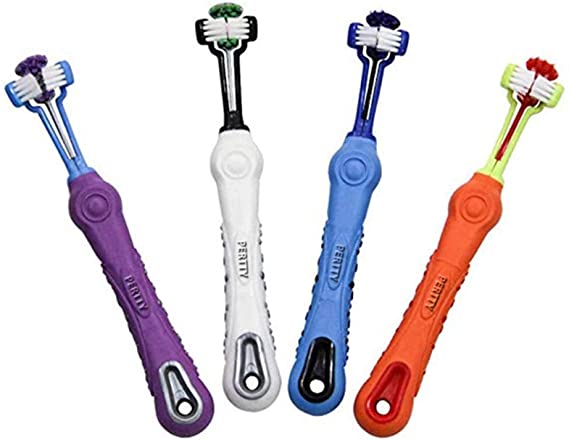 Orgrimmar 4 Pcs Three Sided Pet Toothbrush Dog Brush Addition Bad Breath Tartar Teeth Care Dog Cat Cleaning Mouth