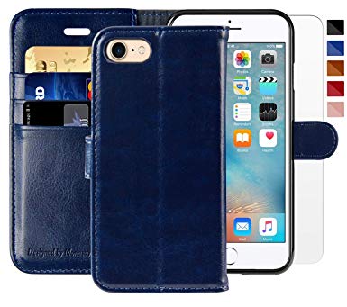 iPhone 6 Wallet Case/iPhone 6s Wallet Case,4.7-inch, MONASAY [Glass Screen Protector Included] Flip Folio Leather Cell Phone Cover with Credit Card Holder for Apple iPhone 6/6S (Blue)