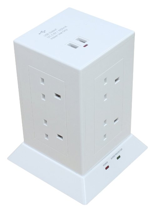 8/9 Gang Socket Extension Lead (with OR without 2 USB Ports) with OR without Surge Protection, 13 and 1.5 Metre (WHITE 8 Gang (Surge Protected with USB))