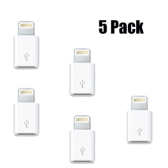 OriDecor [ Pack of 5 ] Micro USB to 8 Pin Lightning Converters Android Micro USB Transfer to Apple IOS Lightning Port, Compatible for iPhone5/5S/6/6S/6 Plus/6S Plus/SE and Android Phones, Pack of 5