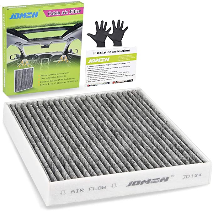 JDMON JD134 Cabin Air Filter Compatible for HONDA Accord,Crosstour,CR-V,Odyssey,Pilot,Ridgeline & ACURA CSX,ILX,MDX,RDX,RL,RLX,TL,TLX,TSX,ZDX Included Premium Activated Carbon with A Pair of Gloves