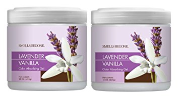 SMELLS BEGONE Air Freshener Odor Absorber Gel - Made with Natural Essential Oils (Lavender Vanilla Scent 2 Pack)