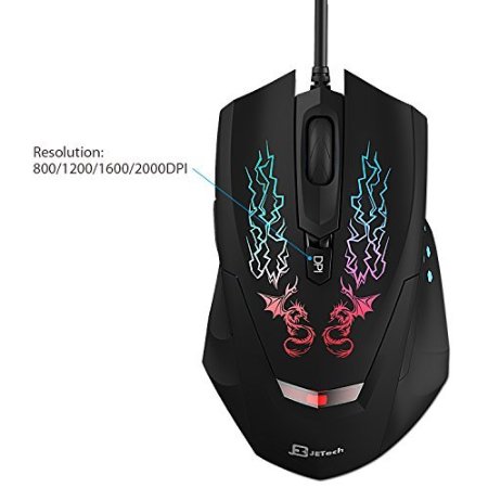Gaming Mouse, JETech® 6 Programmable Buttons LED 2-Color Backlight Optical Gaming Mouse for PC