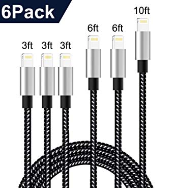 JimBest1980, Durable,2019 Latest Charger Cord, Compatible Phone Charging Cable, 6 Pack 10FT 6FT 6FT 3FT 3FT 3FT, Nylon Braided USB Phone Charger Cord Compatible with Phone Xs, max/XR/ 8/7/ 6 Plus