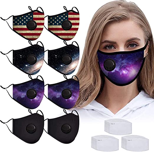 8PCS Reusable Washable Printed Cotton Face Protection with Adjustable Elastic Strap with 30Pcs Replaceable Filters