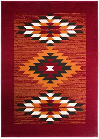 Milan Red Terracotta Brown & Off-White Boho Aztec Tribal Living Room Accent Area Rug - 120cm x 170cm