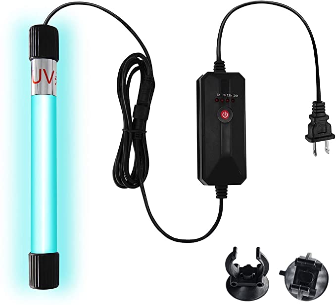 U&VC Clean Lamp Portable Wand Timer Control with Sucker - Waterproof U&V 9.25Inch Lamp U&V Sterilizer for Aquarium Submersible Light Bulb with 6.7ft Cord&Plug Covers 200sq ft. 110V 13W