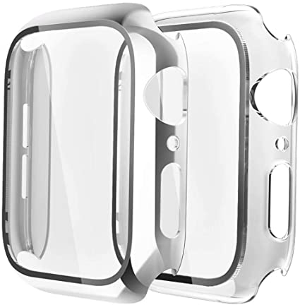 [2 Pack] GBPOOT Compatible with Apple Watch Case 44mm with Screen Protector Tempered Glass,Ultra-Thin TPU Full Screen Protector Film,Hard PC Shockproof Bumper Cover for iWatch Series SE/6/5/4