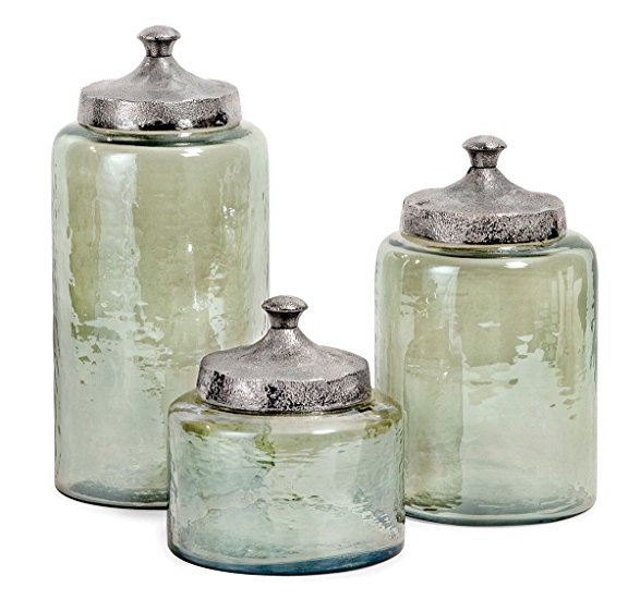 IMAX 6971-3 Round Green Luster Canisters, Set of 3
