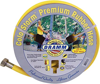 Dramm 17033 ColorStorm Premium Rubber Garden Hose, 1/2" x25', Yellow