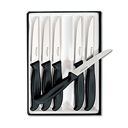 Victorinox Cutlery 6-Piece 4-1/2-Inch Wavy Edge with Pointed Tip Steak Knife Set, Black