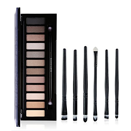 Ucanbe Naked Neutral Glitter Eye Shadow Palette with Professional Eyeshadow Applicator 6pcs Eye Makeup Brushes Set