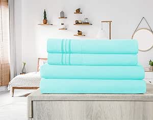 Elif King Size Bed Sheets Set – Cooling Bedding Sets, Extra Soft - Deep Pocket, Machine Washable, Easy Care - Wrinkle Free and Fade Resistant - 4 Piece Bedding (Aqua, King)