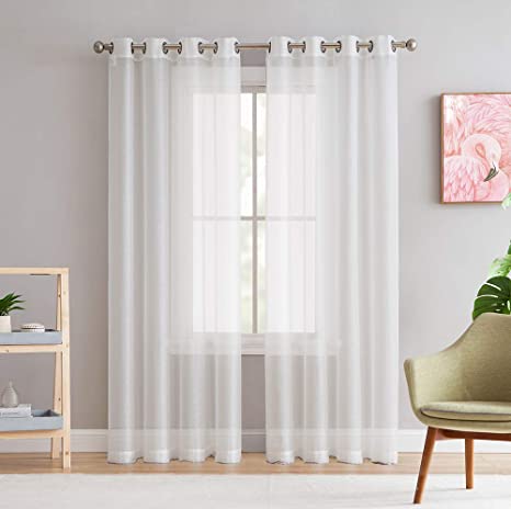 HLC.ME 2 Piece Premium Sheer Voile Window Grommet Short Curtain Panels for Bathroom & Kitchen - 54" W x 45" L - Ivory