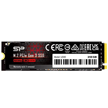 Silicon Power UD80 250GB NVMe PCIe M.2 SSD, Up to 3400MB/s, 3D NAND M.2 2280 Internal Solid State Drive for Desktop Laptop PC Computer