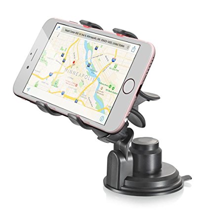 Vena Clip-Grip Universal 360 Degree Car Mount - Strong Suction Cup Car Holder for iPhone7 7 Plus 6S 6 Plus SE 5S 5, Galaxy S7 S7 Edge S6 Note 7 5 4, LG G5 G4, HTC 10 Smartphones (Up to 90mm Wide)