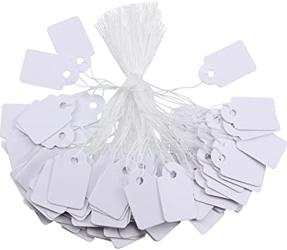 White Marking Tags Price Tags Price Labels Display Tags with Hanging String, 500 Pack (24 x 15 mm)