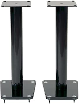 TransDeco TD24B 24-Inch Tempered Glass and Metal Speaker Stand in Gloss Black Finish