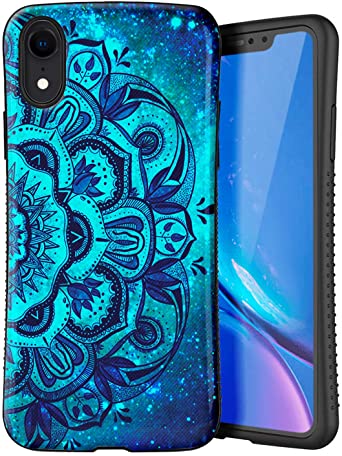ZUSLAB S-Line for Apple iPhone XR Case 2018 with Soft Rubber Inner Shell and Rigid Hard PC Back, Mandala Flower, Shockproof Heavy Duty Protective Cover - Blue Mandala