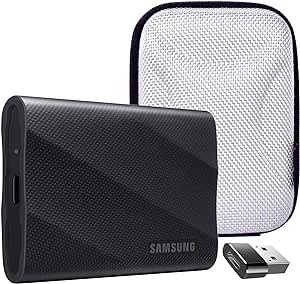 Samsung MU-PG2T0B/AM T9 2TB Portable SSD, USB 3.2 Gen 2x2 2,000 MB/s speeds, Black Bundle with Hard Shell Case & Converter Adapter Type C Adapter, Type-C USB C Female to USB2.0 USB 2.0 A Male