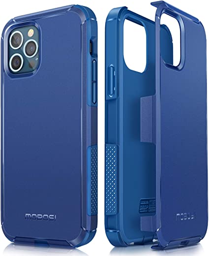 MOBOSI Excursion Series Compatible with iPhone 12 Case/iPhone 12 Pro Case, Dual Layer Slim Rubber Cover with Air Bumpers, Military Grade Drop Protection Case (6.1 Inch 2020 Release)- Navy Blue