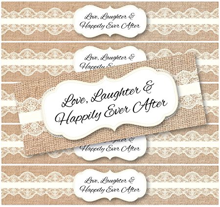 24 Burlap and Lace WATERPROOF Water Bottle Labels | Rustic, Shabby Chic, Vintage, Country Wedding | (Ivory)