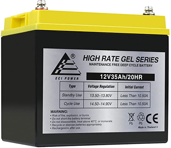 12 Volt 35AH Rechargeable Gel Type Deep Cycle Battery ECI Power