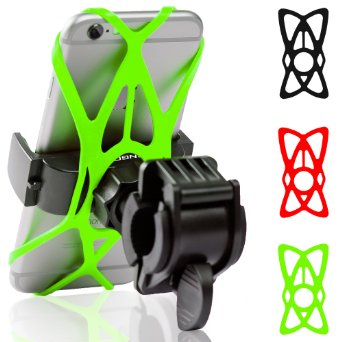Universal Bike Phone Mount Holder by Mongoora for any Smartphone COMES WITH 3 COLOR BANDS IN SET (GREEN, RED, BLACK,) Bicycle (& Motorcycle) Handlebar (Roll bar) Cell Phone Cradle