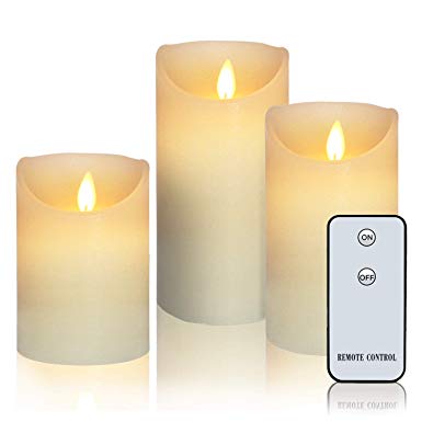 Flameless Candles Dancing Flame Led Candles H5"6"7" xD3.5" Real Wax Battery Operated Decorative Candles with Remote Control