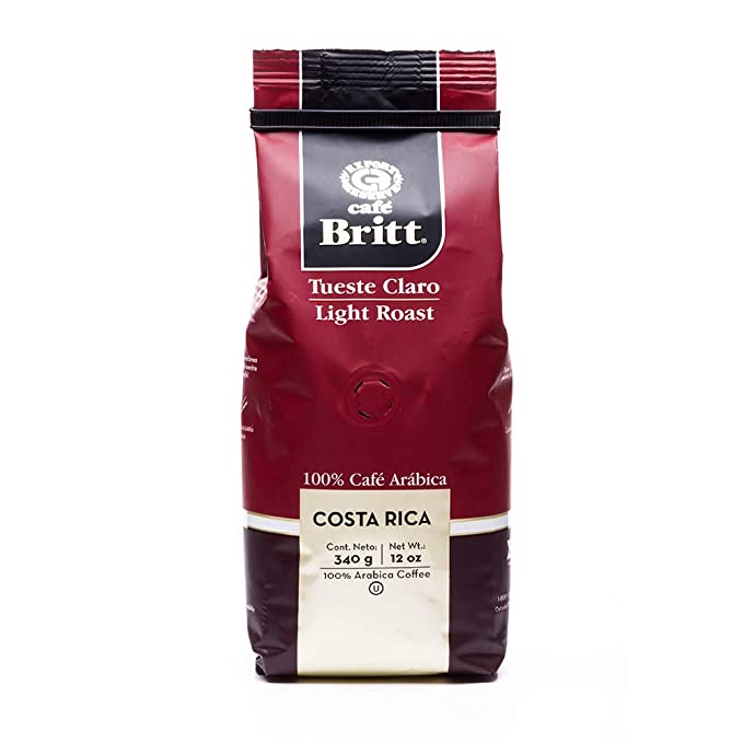 Café Britt - Costa Rican Light Roast Coffee (12 oz.) - Whole Bean, Arabica Coffee, Kosher, Gluten Free, 100% Gourmet & Light Roast (1 Year Shelf-Life)