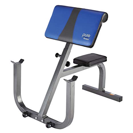 Pure Fitness Weight Training/Workout: Adjustable Seated Preacher Curl Bench, Blue/Black