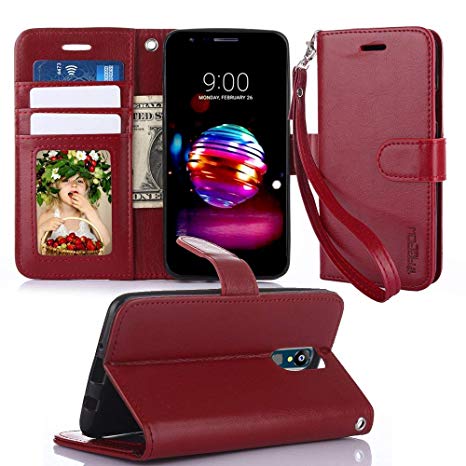 LG K30 Case, LG Xpression Plus/Premier Pro/Phoenix Plus /K10 2018 /Harmony 2, Wallet Case - Folio Series, Flip PU Leather with Kickstand, ID & Credit Card Slot Holder - Wine Red