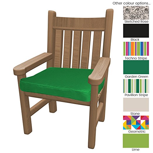 Outdoor Seat Pad Cushions - Fibre Filled Cushions for Chairs - Colourful Water Resistant Garden Chair Pads by PEBBLE® (Green)