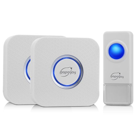 Wireless Doorbell, PAPAYAY® Waterproof Wireless DoorBell with 1 Remote Button and 2 Plugin Chimes Operating at Over 1000-feet Range 52 Selectable Melodies for Home / Office, White