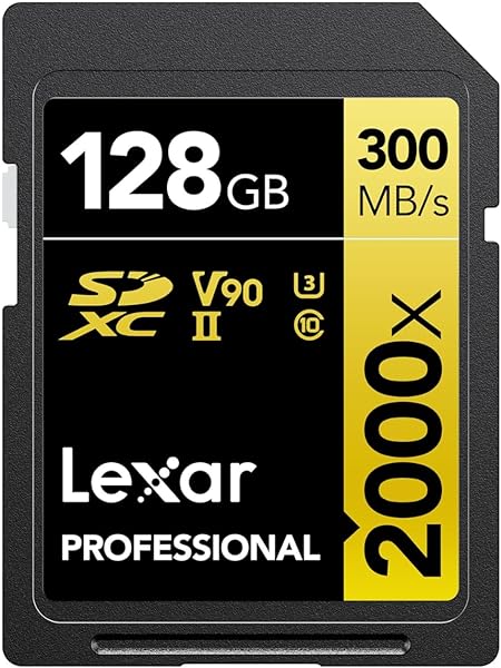 Lexar Professional 2000x SD Card 128GB, SDXC UHS-II Memory Card, Up to 300MB/s Read, for DSLR, Cinema-Quality Video Cameras (LSD2000128G-BNNAG)