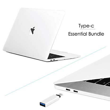 TOP CASE- Essential Bundle USB Type C to USB 3.1 Mini Adapter   Rubberized Matte Clear Hard Case Compatiable With MacBook Pro 13" with/without Touch Bar A1989,A1706/A1708(Release 2016,2017,2018)