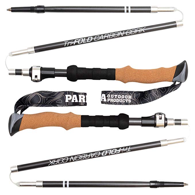 Paria Outdoor Products Tri-Fold Carbon Cork Trekking Poles/Sticks - Folding, Collapsible, Adjustable, and Ultralight - Perfect for Hiking, Walking, Backpacking and Snowshoeing