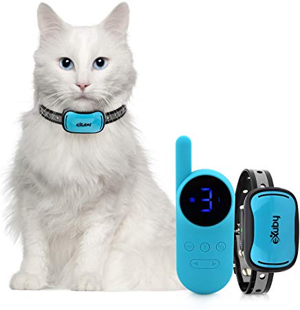 eXuby - Small Cat Shock Collar w/Remote - Designed for Training Cats - Prevents Unwanted Meowing, Scratching & Roaming - Sound, Vibration & Shock Modes - 9 Intensity Levels - Waterproof