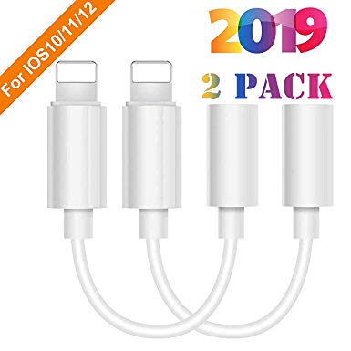 iPhone Headphone Adapter, Compatible with iPhone 7/7Plus /8/8Plus /X/Xs/Xs Max/XR Adapter Headphone Jack, to 3.5 mm Headphone Adapter Jack Compatible with iOS 11/12 (2 Pack)
