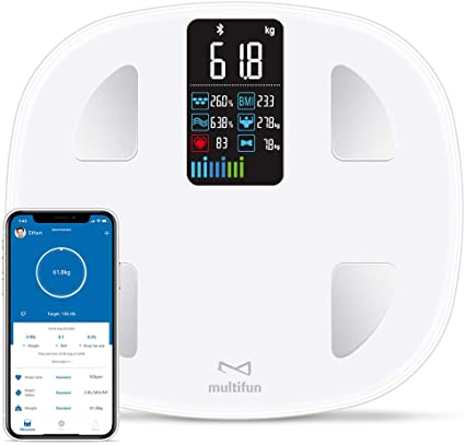 multifun Body Fat Scale with Heart Rate Tracking, Smart Wireless Digital Bathroom BMI Weight Scale, Bluetooth Body Composition Analyzer with Smartphone App, 15 Key Fitness Compositions, 397 lbs