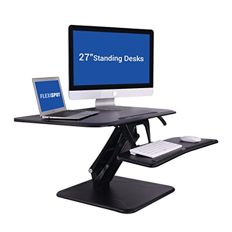 Desktop Workstation Combo - 35" Wide Platform Height Adjustable Standing Desk Riser with Single Monitor Arm