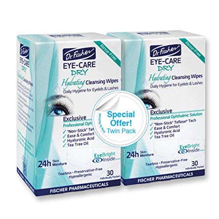 Dr. Fischer Eye Care Dry - Complementary aid for dry eye syndrome. Daily hydrating eyelid wipes to clean, soften & moisturize the eye area of ocular secretions and irritations (Twin Pack, 60 wipes)