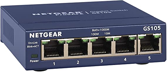 NETGEAR 5-Port Gigabit Ethernet Unmanaged Switch (GS105NA) - Desktop, and ProSAFE Limited Lifetime Protection