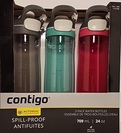 Contigo Autoseal Spill-Proof Water Bottle 24oz, 3 pack (Smoke, Grayed Jade, Sangria)