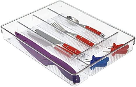 iDesign Linus Kitchen Drawer Organizer for Silverware, Spatulas, Gadgets - Clear