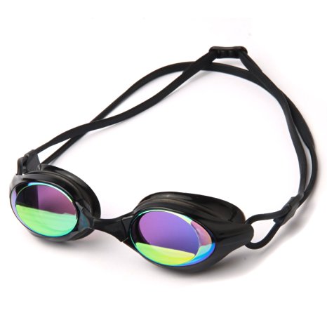 Poqswim Aqua Mirrored Swim Goggles 8300 Anti-fog Uv Protection, Best Tinted Swimming Goggles - Compare to Speedo, Aqua Sphere, or Arena - Adult Men or Women