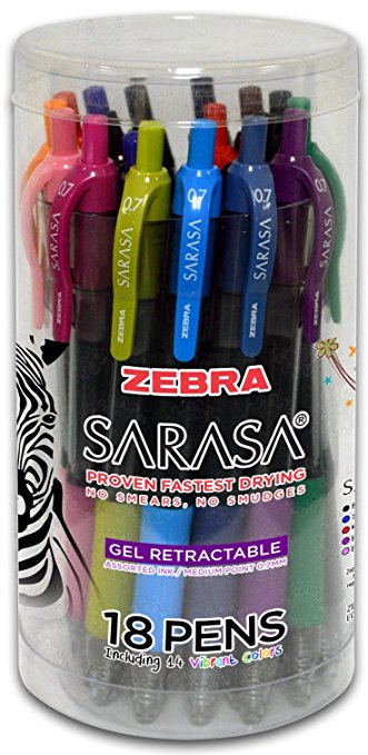 Zebra Pen Sarasa Rapid Dry Gel Ink Pen, 18-Pack, Assorted Colors (99205)